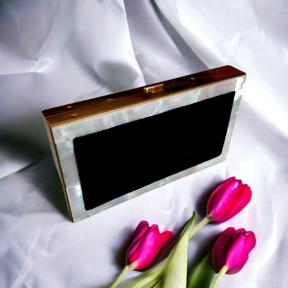 Vintage Mid Century Suede Mother of Pearl Make Up Case Clutch Compact Duo - Picture 6 of 14